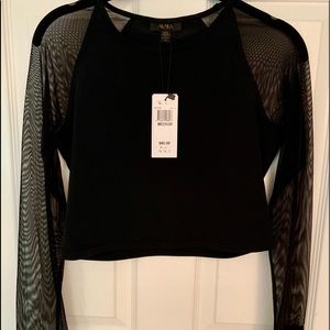 Alala Black Mesh Long Sleeve Crop Top Medium NWT